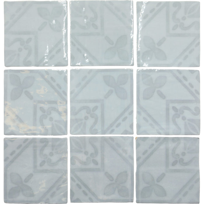 Azulejo Deco 5 x 5 Tile in Glossy Sky Blue Ceramic