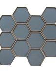 Steel Blue Glass Silver Trim Hexagon Mosaic Tile
