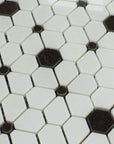 Closeup of White and Black Hex Flower Mosaic Tile
