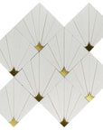Thassos White Marble and Brass Sunray Waterjet Mosaic Tile - TileBuys