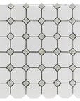 Thassos White Marble Octagon Mosaic Tile With Ming Green Diamond Accents - TileBuys