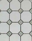 Thassos White Marble Octagon Mosaic Tile With Ming Green Diamond Accents - TileBuys