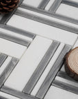 White & Blue Gray Marble Herringbone Mosaic Tile - TileBuys