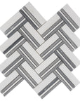 White & Blue Gray Marble Herringbone Mosaic Tile - TileBuys