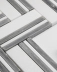 White & Blue Gray Marble Herringbone Mosaic Tile - TileBuys