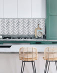 White & Blue Gray Marble Herringbone Mosaic Tile - TileBuys