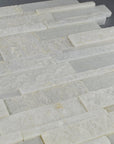 Closeup of White Slate and Quartzite Stacked Stone Tile