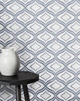 White Thassos and Palissandro Blue Marble Waterjet Mosaic Tile in Blue Ribbons - TileBuys