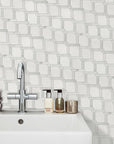 White Thassos and Carrara Bianco Marble Waterjet Mosaic Tile in Princess Weave | TileBuys