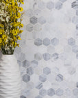 Carrara (Carrera) Venato Marble Mosaic Tile - 2” Hexagons - Polished or Honed | TileBuys