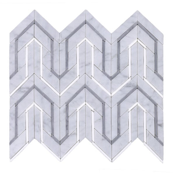 Carrara, Dolomite & Latin Gray Marble Waterjet Mosaic Tile in Greek Key Meandros | TileBuys
