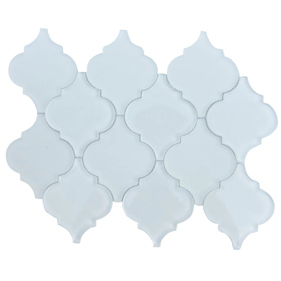 Coastal White Glass Arabesque Lantern Mosaic Tile | TileBuys