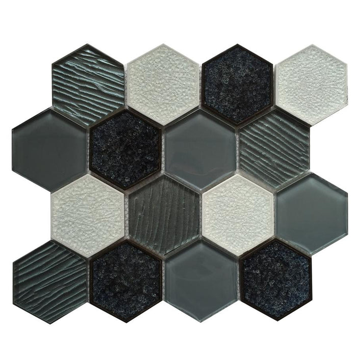 Gray Glass & Porcelain 3" Hexagon Mosaic Tile | TileBuys