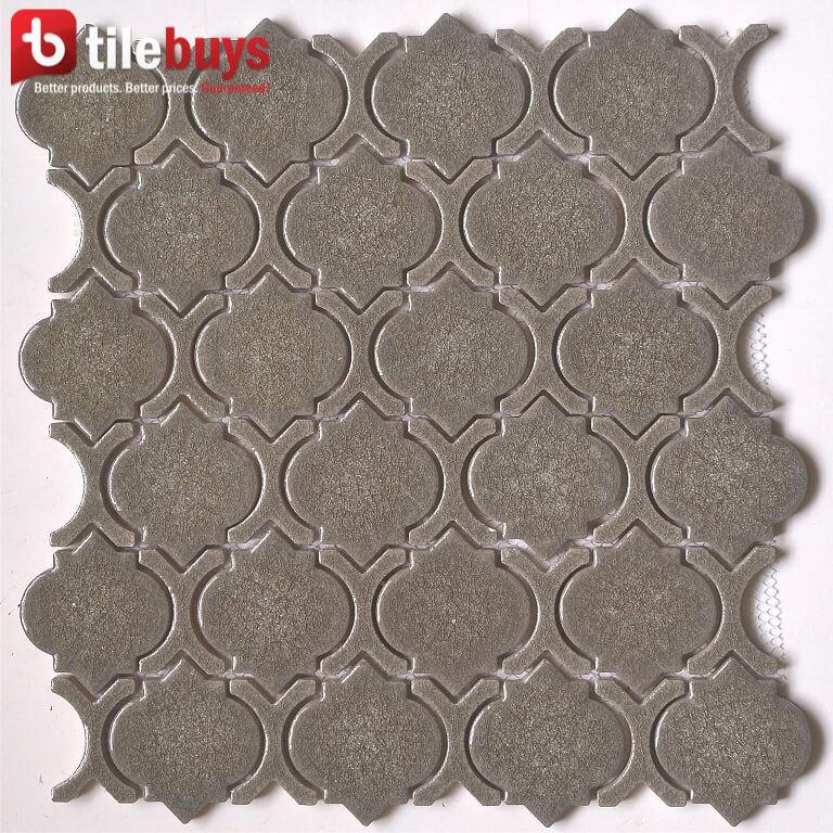 4.6 Sq Ft of Arabesque Crackled Glass Mosaic Wall Tile in Dark Taupe | TileBuys