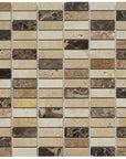 5 Sq Ft of Beige & Brown Marble Mosaic Tile - 5/8x2" Mini Bricks - Polished | TileBuys
