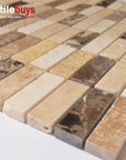 5 Sq Ft of Beige & Brown Marble Mosaic Tile - 5/8x2" Mini Bricks - Polished | TileBuys