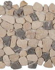 5 Sq Ft of Beige & Brown Marble Mosaic Tile - Flat Pebble Pattern for Bathroom Floors | TileBuys