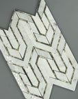 Bianco Carrara Marble and Antique Mirror Glass Waterjet Mosaic Tile in Greek Key Meandros | TileBuys