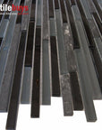 5 Sq Ft of Black Glass and Stone Strip Mosaic Tile | TileBuys