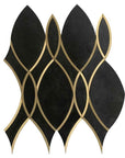 Black Porcelain and Gold Metal Ribbon Mosaic Tile - Black and Gold Art Deco Tile | TileBuys