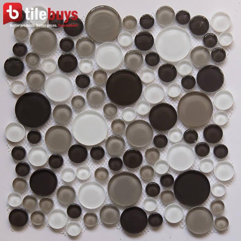 5 Sq Ft of Brown, Beige & White Glass Mosaic Penny Circle Round Tile | TileBuys