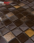 5 Sq Ft of Brown Stone & Bronze Glass Mosaic Tile - 1" Squares | TileBuys