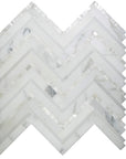 Calacatta (Calcutta) Marble and Mother of Pearl Waterjet Mosaic Tile in Deluxe Herringbone | TileBuys