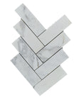 Calacatta (Calcutta) Marble Mosaic Tile - 2x6" Herringbone Pattern | TileBuys