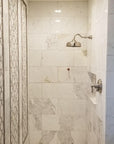 Calacatta Gold Marble and Athens Brown Waterjet Mosaic Tile in Sinuous | TileBuys