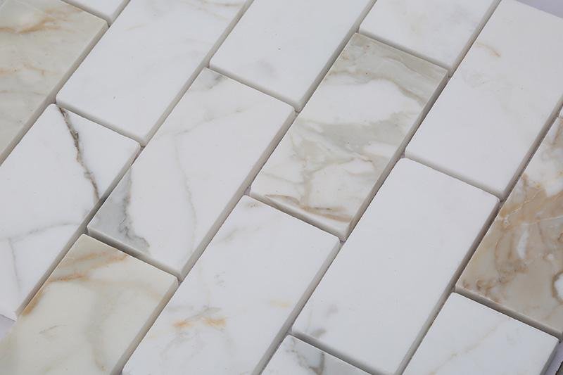 Calacatta Marble Mosaic Tile in 2x4" Mini Brick Subway Tiles Pattern - Polished | TileBuys