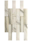 Calacatta Marble Mosaic Tile in 2x8" Long Brick Subway Tiles Pattern - Polished | TileBuys