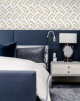 Calcutta Marble with Gold Metal Accent Mosaic Tile in Herringbone Half-Squares | TileBuys