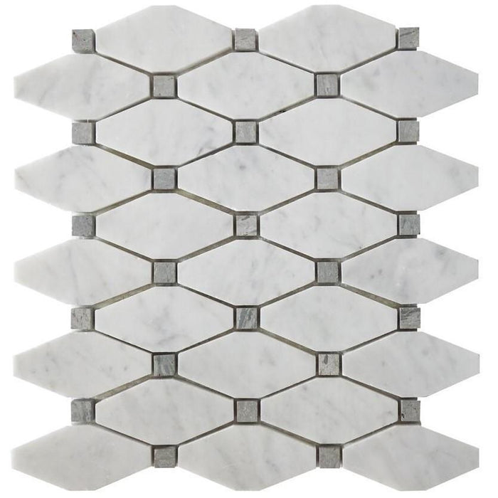 Carrara Bianco and Grey Marble Mosaic Tile - Elongated Octagons - Polished | TileBuys