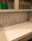 Carrara Bianco and White Thassos Marble Waterjet Mosaic Tile in Bellagio | TileBuys