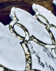 Carrara Bianco Marble and Antique Mirror Glass Waterjet Mosaic Tile in Bellagio | TileBuys