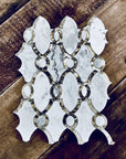 Carrara Bianco Marble and Antique Mirror Glass Waterjet Mosaic Tile in Bellagio | TileBuys