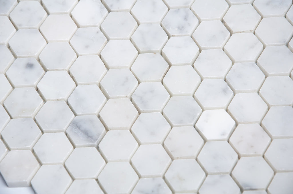 Carrara Bianco Marble Mosaic Tile - 1" Hexagons - Polished | TileBuys