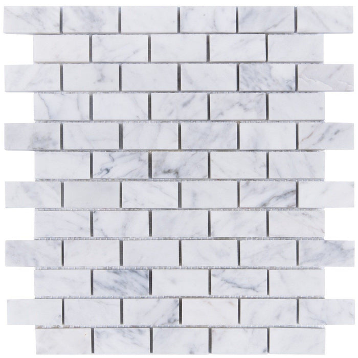 Carrara Bianco Marble Mosaic Tile - 1x2" Mini Brick - Polished | TileBuys