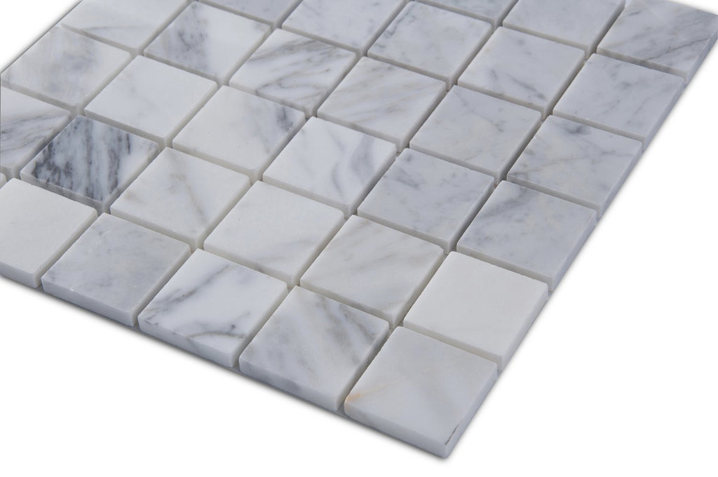 Carrara Bianco Marble Mosaic Tile - 2" Squares - Polished | TileBuys