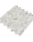 Carrara Bianco Marble Mosaic Wall Tile - 1x2" Mini Brick Herringbone - Polished | TileBuys