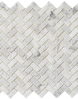 Carrara Bianco Marble Mosaic Wall Tile - 1x2" Mini Brick Herringbone - Polished | TileBuys