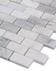 Carrara (Carrera) Venato Marble Mosaic Tile - 1x2” Mini Brick Pattern - Polished | TileBuys