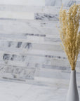 Carrara (Carrera) Venato Marble Mosaic Tile - Random Linear Strips - Polished | TileBuys