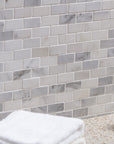 Carrara Venato Marble Mosaic Tile in 2x4" Mini Brick Subway Tiles Pattern - Polished or Honed | TileBuys