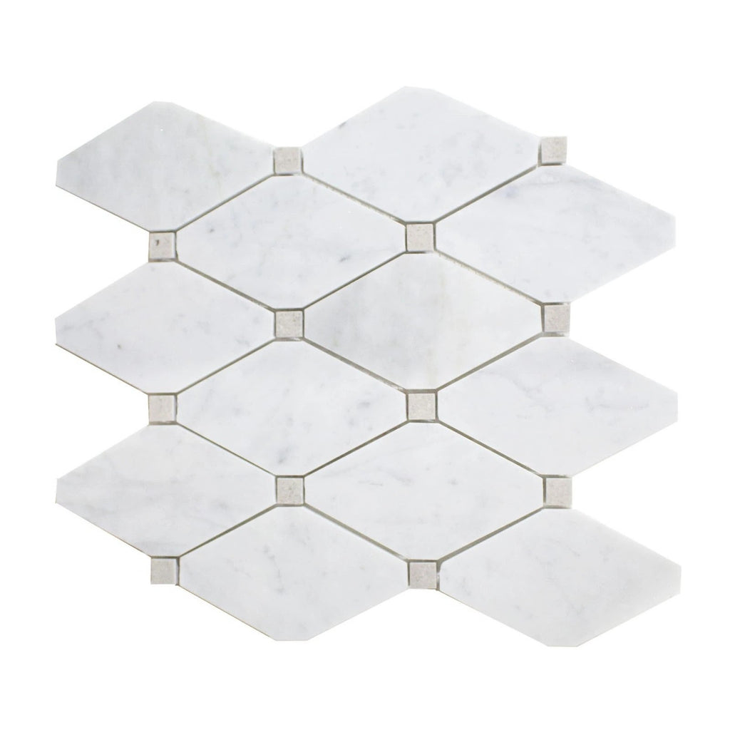4.6 Sq Ft of Carrara White and Cinderella Grey Marble Mosaic Tile in White Diamonds | TileBuys