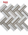 4.6 Sq Ft of Carrara White and Lady Grey Marble Mosaic Tile in Herringbone Strips | TileBuys