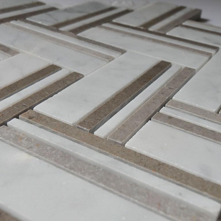 4.6 Sq Ft of Carrara White and Lady Grey Marble Mosaic Tile in Herringbone Strips | TileBuys