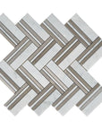 4.6 Sq Ft of Carrara White and Lady Grey Marble Mosaic Tile in Herringbone Strips | TileBuys