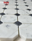 5 Sq Ft of Carrara White and Nero Black Marble Mosaic Tile in 2" Octagon Pattern - Polished | TileBuys