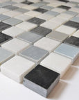 5 Sq Ft of Carrara White, Blue Moonstone & Nero Black Marble 1x1" Squares Mosaic Tile in Grecian Moon | TileBuys